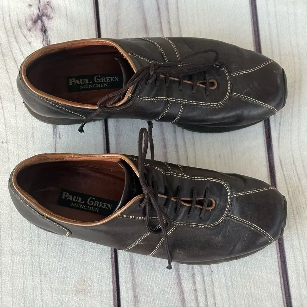 Paul Green Munchen Brown Leather Driving Shoes Women’s Sz 7‎ Lace Up Sneakers